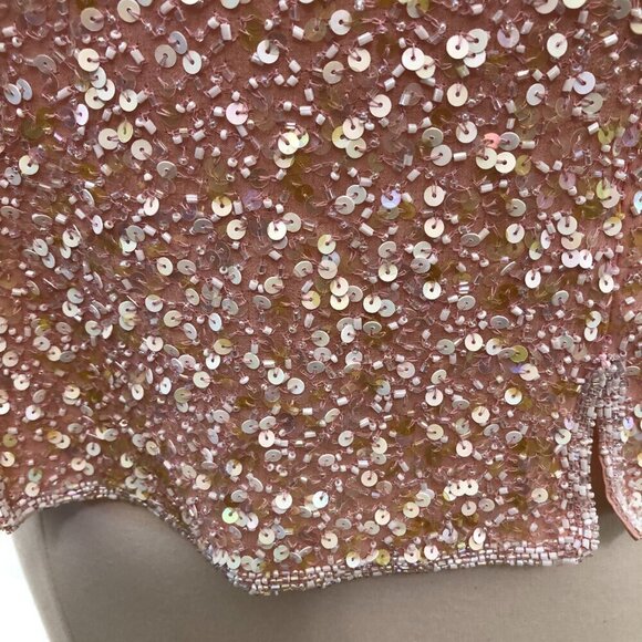 Vintage Beaded Sequined Pink Silk Blouse XL - Picture 9 of 14